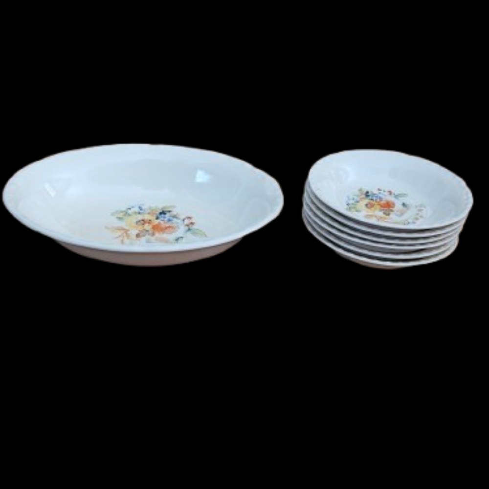 Crooksville China 240 Rare Pattern Set Of 6 Small Bowls With 1 Oval Serving Bowl